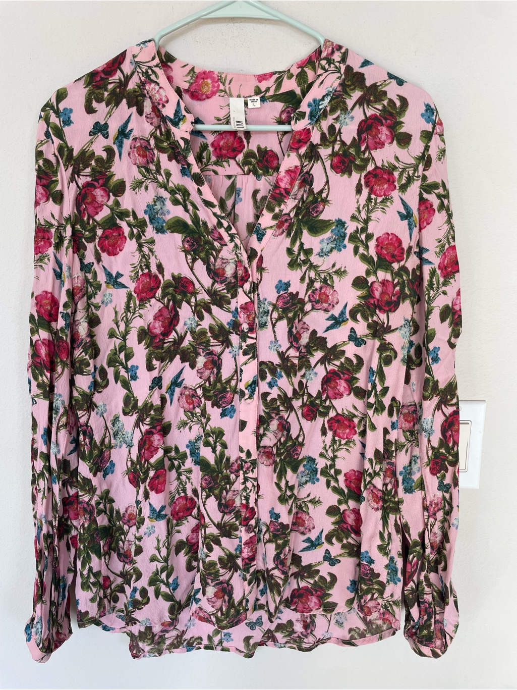 Kut Womenâs Floral Print Rayon Button Up Pink Shirt Size Large